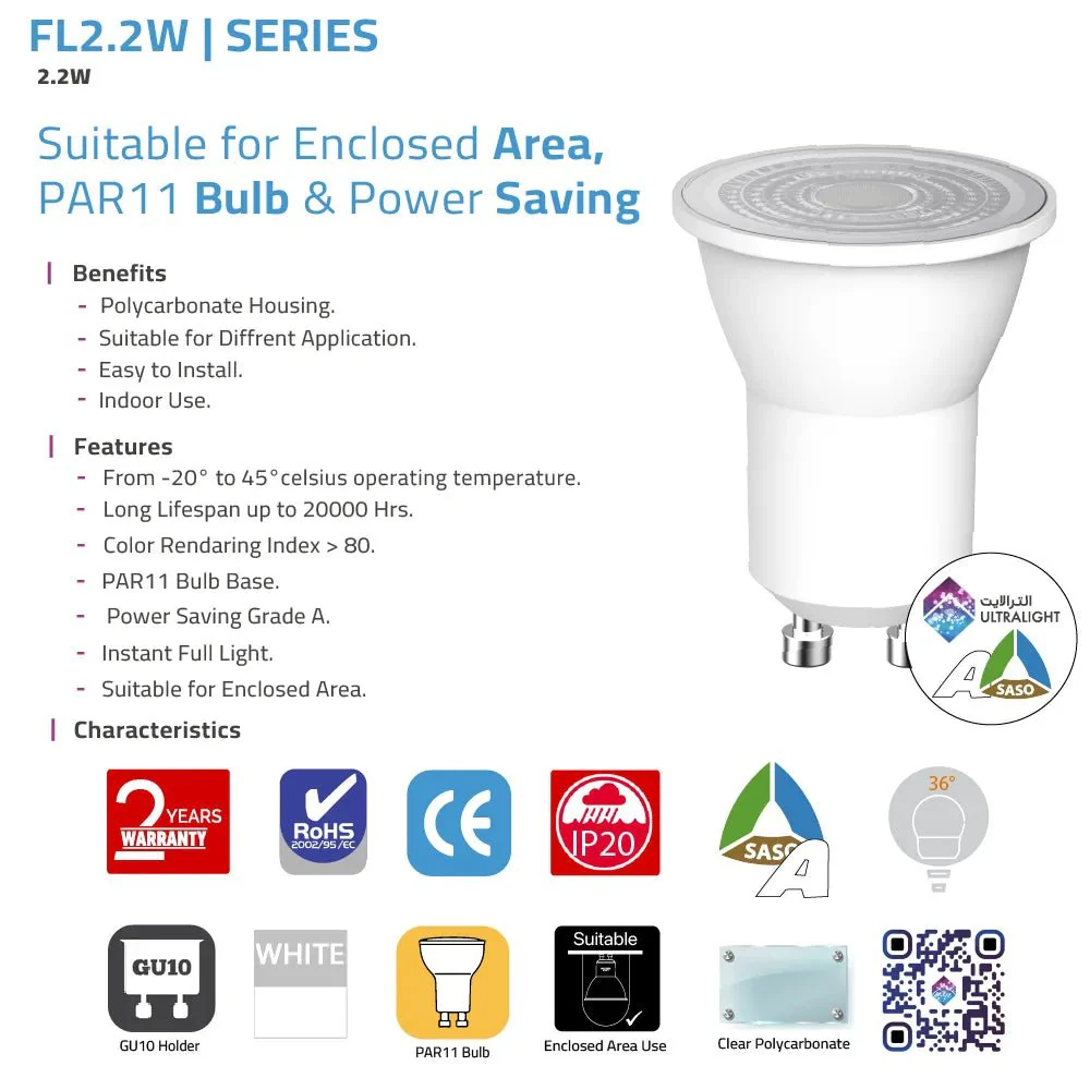 PAR11 LED Bulb Light GU10 Base 12-24V - for Enclosed Area (FL2.2) - Image 6