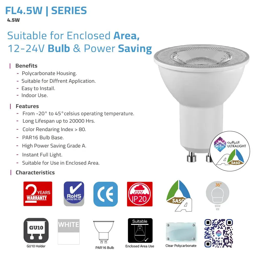 PAR16 LED Bulb Light GU10 Base 12-24V - for Enclosed Area (FL4.5) - Image 4